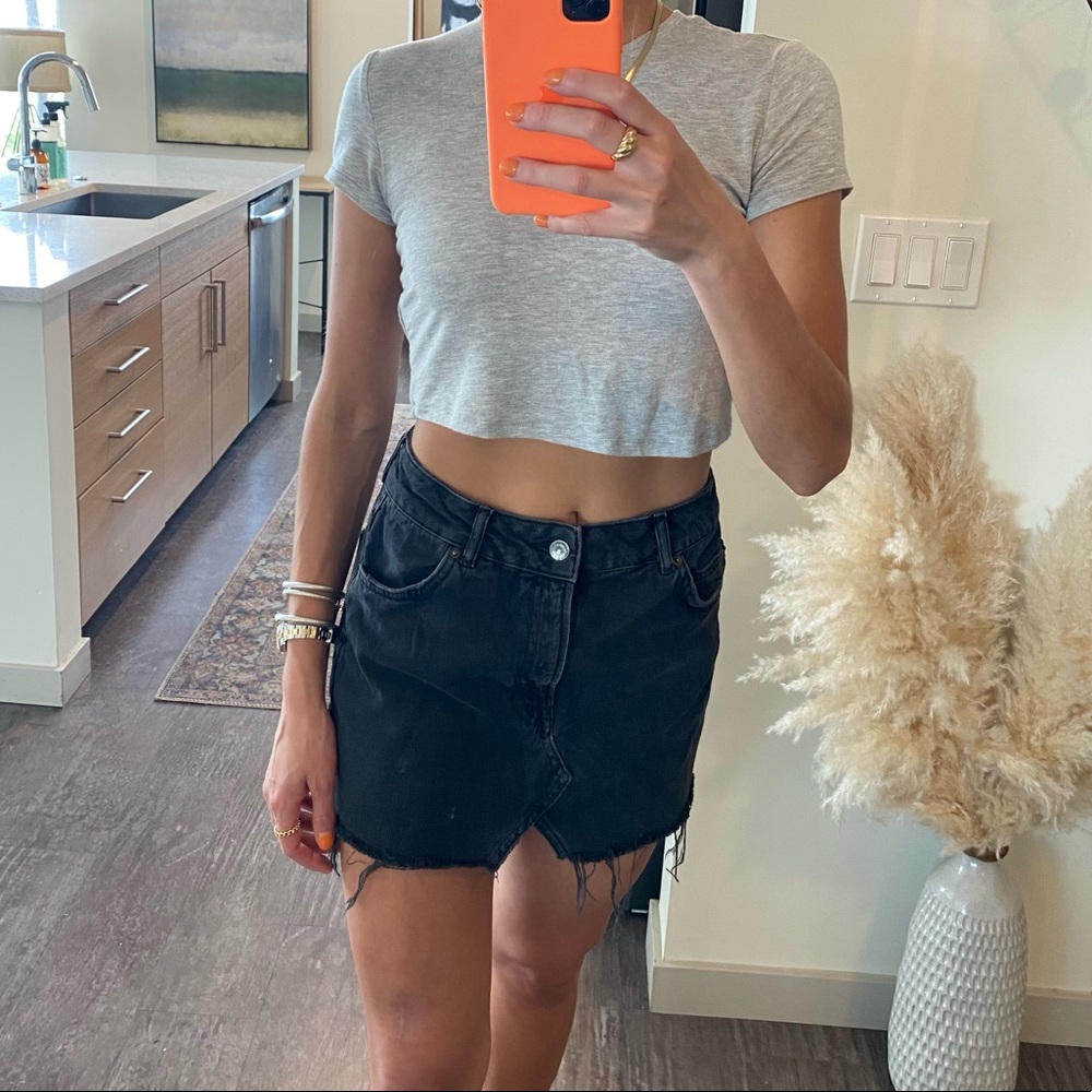 Black denim skirt